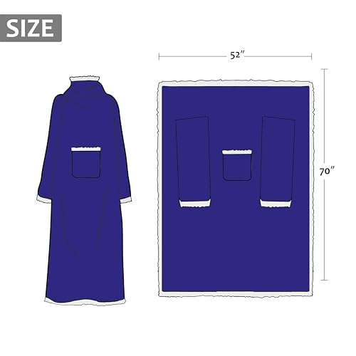 Catalonia Sherpa Wearable Blanket with Sleeves and Pocket for Adults - color: Blue, size: Standard Pocket