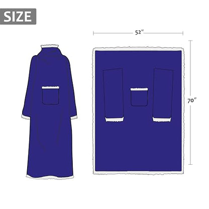 Catalonia Sherpa Wearable Blanket with Sleeves and Pocket for Adults - color: Blue, size: Standard Pocket