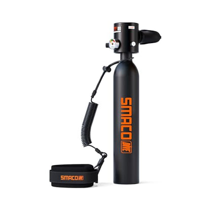 SMACO Mini Scuba Tank 0.5L Portable Reusable Diving Tank Emergency Diving Cylinder for Snorkeling, Freediving, Boat Cleaning & Air Backup Lightweight & Compact Design Pony Bottle S300 - style: Scuba Tank (Black)