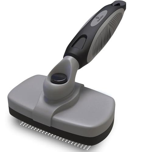Deshedding Dog Brush for Shedding – Self Clean Cat Brush Deshedding & Grooming Tool for Long Haired and Short Haired Dogs, Slicker Brushes for Dogs, Skin-Friendly, Retractable Bristles, Easy to Clean - color: Gray