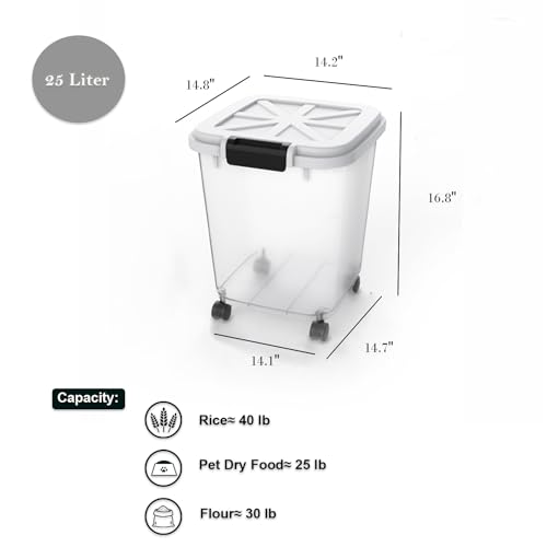 HANAMYA 40 LB Rice Storage Container with Measuring Cup, BPA free, For Rice | Grain | Pet Food | Flour, 2 count, Clear & Black