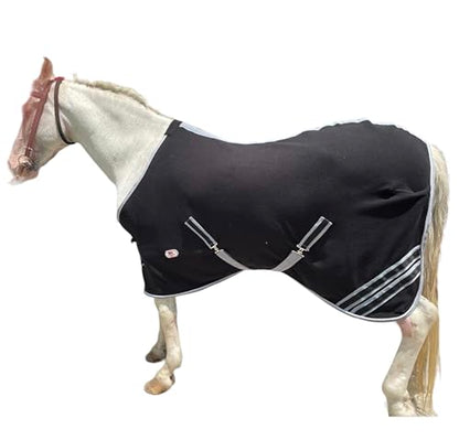 Majestic Ally Anti Pill Fleece Horse Blanket /Sheet with Silver Braided Rope (Black, 70) - color: Black, size: 70