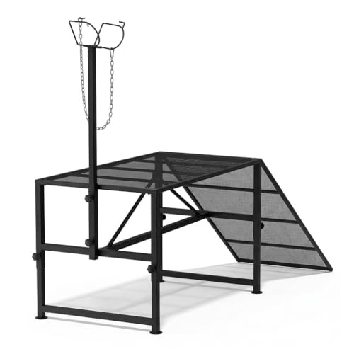 Heavy Duty Goat Stand with Ramp, Sheep Shearing Stand for Farms Barns Grooming Areas, Adjustable Goat Milking Stand with Ramp for Daily Animal Care