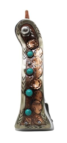 CHALLENGER Western Copper Cactus Engraved Turquoise Rhinestone Barrel Racing Aluminum Stirrups 51255