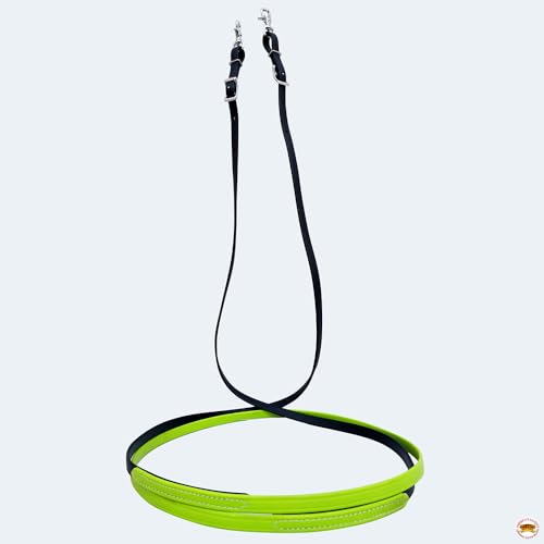 HILASON Western Horse Biothane Leather Rein, Full Size - color: Lime Green & Black