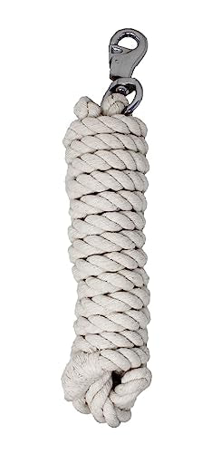Horse 10' Soft Round Braided Cotton 5/8" Lead Rope with SS Bull Snap 605MI03WH - color: White/Stainless
