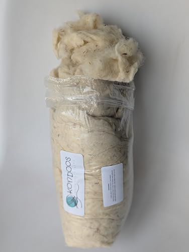 8oz Natural raw Washed Wool noil Stuffing Needle Felting core Sheep Wool w/Debris, Premium Short Fiber Fill for Arts and Crafts, Cream White, Bulk