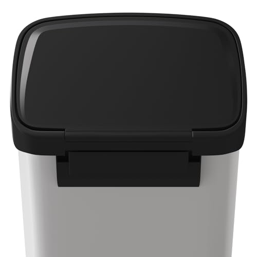 Garvee 13 gal / 50 L Metal Trash Can with Lid, Large Garbage Can for Kitchen, Rustproof Step-on Kitchen Metal Trash Bin with Liner Rim, Rear Handle, Soft Close Plastic Lid, White - color: White, size: 13.2 Gallons