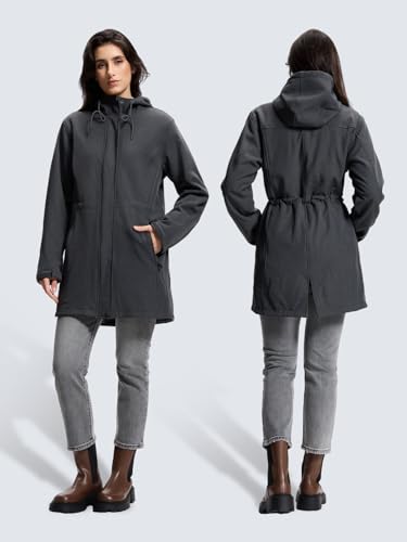 SaphiRose Women's Waterproof Rain Jacket with Fleece Lining Hooded Windbreaker Long Warm Outdoor Softshell Coat - color: Dark Grey, size: XX-Large