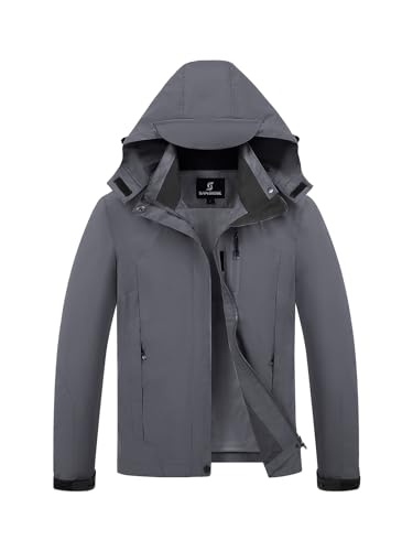 Womens Waterproof Rain jacket Lightweight Raincoat with Removable Hood - color: Grey, size: Small