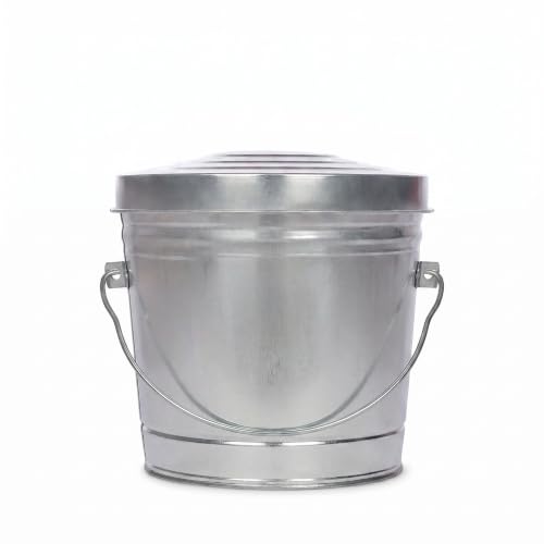 6 Gallon Galvanized Steel Trash Can with Locking Lid | Heavy Duty Storage Container, Galvanized Metal Garbage Can for Bird Seed, Poultry Feed, Charcoal Ash, Rodent Proof