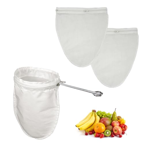 Ultra Fine Mesh Strainer with Stainless Steel Handle, Reusable Food Grade Juice Strainer, Cheesecloth Strainer with Zipper for Nut Milk, Coffee, Butter, Juices and Cheese (Medium) - size: Medium