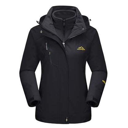 MAGCOMSEN Women's 3-in-1 Winter Coats Snow Ski Jacket Waterproof Windproof Fleece Lined Winter Jacket Parka - color: Pure Black, size: X-Small