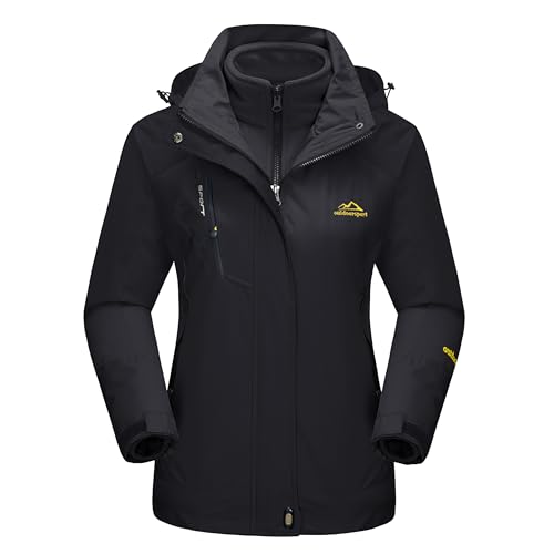 MAGCOMSEN Women's 3-in-1 Winter Coats Snow Ski Jacket Waterproof Windproof Fleece Lined Winter Jacket Parka - color: Pure Black, size: Small