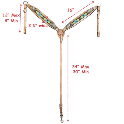 Majestic Ally Tooled Leather Western Headstall & Breast Collar Set – Handcrafted Leather, Classic Western Tack, Multiple Styles & Designs - style: 1063-NAT