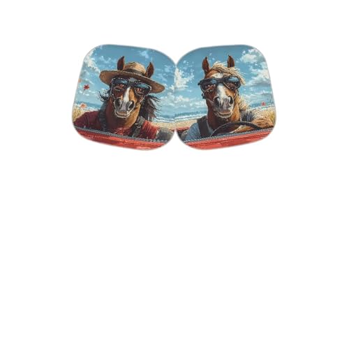 Fashion Horse Car Windshield Sun Shade 2-Piece Foldable Car Sunscreen Blocks UV Rays and Keeps Vehicle Cool for Most Sedan Truck SUV - color: Fashion Horse