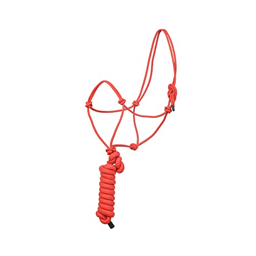 SIE 4 Knot Stiff Polyester Training Rope Halter with 10’ Matching Lead Rope for Horses (RED) - color: RED
