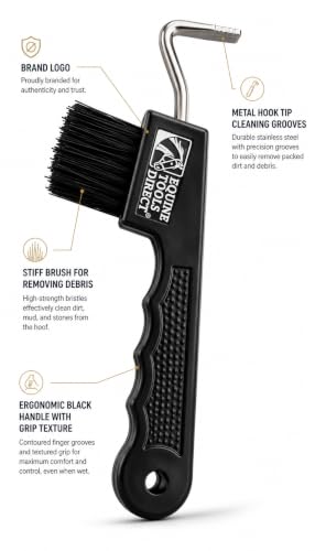 Horse Hoof Pick with Brush, Soft Touch Ergonomic Black Handle, Durable Hoof Cleaning Tool for Horses, Ponies & Farrier Hoof Care
