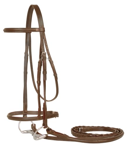 Derby Originals Everyday Raised Leather English Schooling Bridle with Laced Reins, Havana, Full Horse Size
