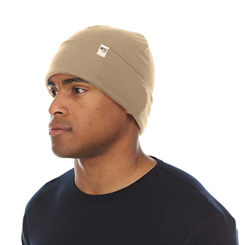 100% Merino Wool Cuff Beanie - Mens & Womens Warm Winter Hat - Watch Cap - Toque - Novelty Beanie - One Size Fits Most - color: Desert Sand