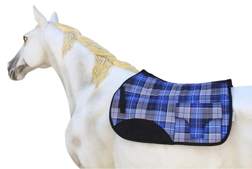 Horse English All-Purpose Neoprene Shock Absorbing Plaid Saddle Pad 72TS29 - color: Blue Plaid
