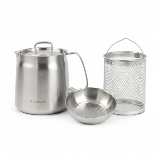 Small 304 Stainless Steel Deep Fryer with Basket & Strainer, 2L Compact Fryer Pot for Frying, Cooking, Camping, Oil Filter Container (Natural) - color: Natural, size: 2 Liters/68 Ounces