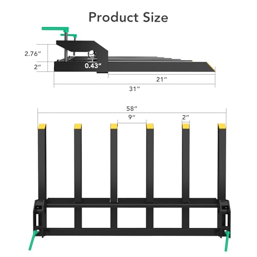 Clamp-On Debris Forks for 60" Loader Bucket – 4000 lbs Heavy Duty Pallet Fork Attachment – Sturdy Steel Construction – Fits Skid Steer/Tractor – Yellow