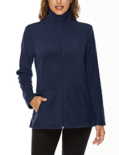 Hibelle Women's Outdoor Full-Zip Thermal Fleece Jacket with Pockets - color: 202-dark Blue, size: Large
