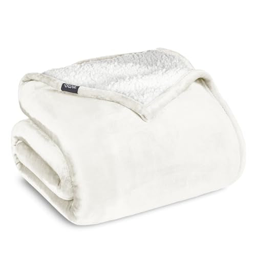 Bare Home Sherpa Fleece Blanket (Twin/Twin XL, Antique White) | Reversible Blanket for Bed, Sofa, and Couch, Warm & Lightweight, Fluffy & Soft - color: 11 - Antique White, size: Twin/Twin XL