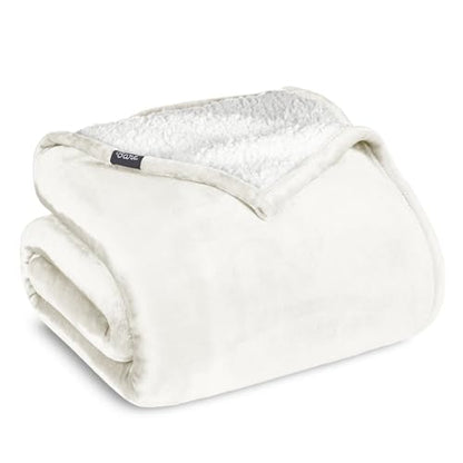 Bare Home Sherpa Fleece Blanket (Twin/Twin XL, Antique White) | Reversible Blanket for Bed, Sofa, and Couch, Warm & Lightweight, Fluffy & Soft - color: 11 - Antique White, size: Twin/Twin XL