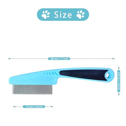 Bestac Pet Grooming Stainless Steel Flea Lice Comb Tear Stain Remover & Dematting Tool Rounded Teeth for Small, Medium, Large Dogs & Cats (Blue)