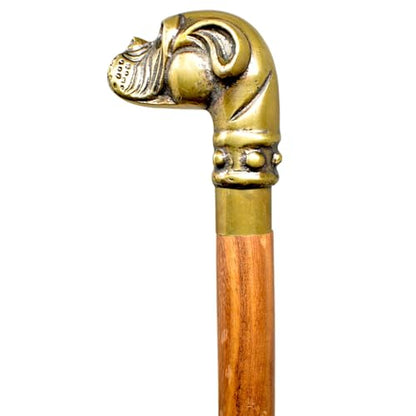 Vintage Walking Cane, Canes for Women, Wooden Stick with Boxer Dog Head Handle, Antique Bronze Finish, Shillelagh Cain