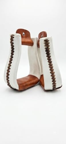 Western Saddle Stirrups White Rawhide Braided Leather Covered Pair | Cowboy Horse Riding Tack, Trail Riding, Ranch Work, Western Pleasure