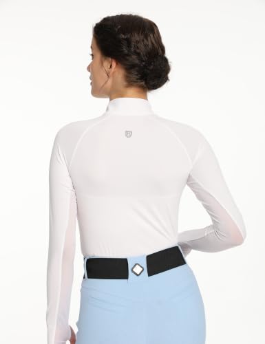 Harrison Howard Women's Long Sleeve Riding Top with Half Mesh Arms, UPF 50+ Quick-Dry Summer Shirt with Stylish Neckline - color: White, size: Medium