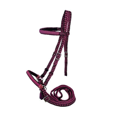 Braided Nylon Bitless Bridle w/Reins - color: Pink