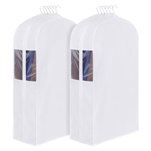 Univivi 40 Inch Cotton Garment Bags for Hanging Clothes 2 Pack, White - size: 40 Inch - 2 Pack