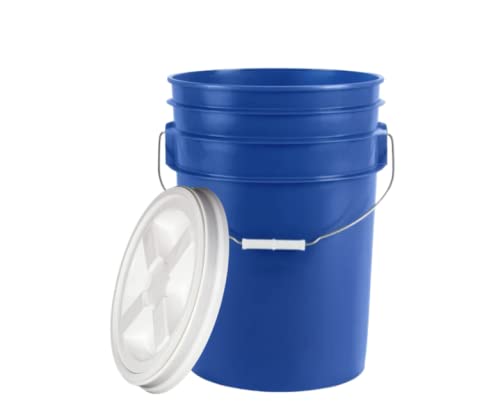 House Naturals 6 Gallon Large Blue Food Grade Plastic Bucket Pail with Air Tight Screw on Lid (Pack of 3) Made in USA pails