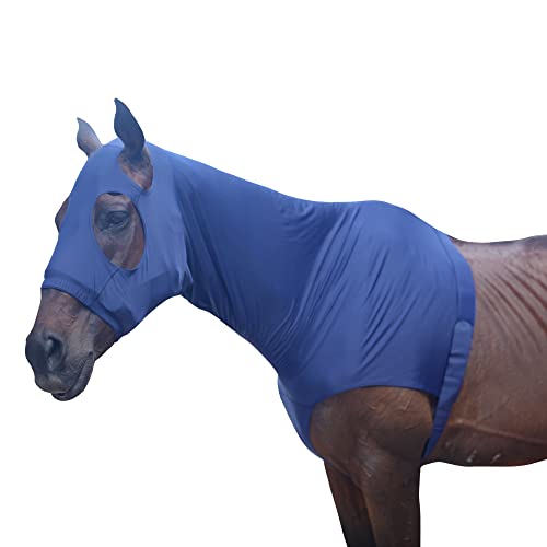 Leberna Stretch Horse Hood with Zip Full Face Neck Cover (Navy, L) - color: Navy, size: L