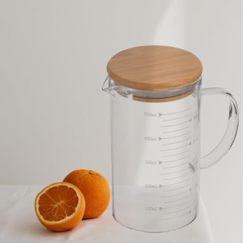 Glass Pitcher with Lid, 6"*3.14" Glass Water Pitcher, 17OZ/500ML Glass Pitchers with Handle and Lid for Tea, Milk, Coffee, Kitchen or Restaurant (1-Pack 500ml(17Oz)) (1-Pack 500ml(17Oz))