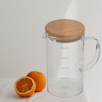 Glass Pitcher with Lid, 6"*3.14" Glass Water Pitcher, 17OZ/500ML Glass Pitchers with Handle and Lid for Tea, Milk, Coffee, Kitchen or Restaurant (1-Pack 500ml(17Oz)) (1-Pack 500ml(17Oz))