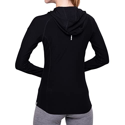 MERIWOOL Women’s Base Layer Hoodie Lightweight Merino Wool Long Sleeve Thermal - color: Black, size: Medium