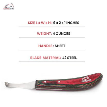 Equine Care Right-Handed Farrier Hoof Knife, Horses Goats Sheep, Red Handle | Farrier hoof knife for horses, goats, sheep and cattle; J2 stainless steel curved blade; red layered handle. - style: Right-Handed