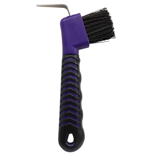 Hoof Pick Brushes, Soft Touch Rubber Handle Portable Hoofpick, Stiff Hoof Pick for Horse Care, Groomers (Purple) - color: Purple