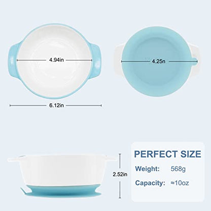 MR. CHOU Ceramic Baby Bowls with Suction Base, Infant Led Weaning Supplies with BPA Free Airtight Lid & Handles for Babies Self-feeding, 100% Food Grade Kid Bowls, Microwave & Dishwasher Safe, Blue - color: Blue-C