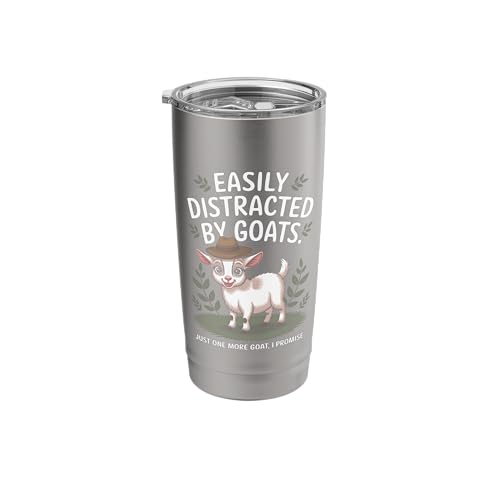 Easily Distracted by Goats Cute Coat Pygmy Goat Farmer Stainless Steel Insulated Tumbler - color: Brushed Steel