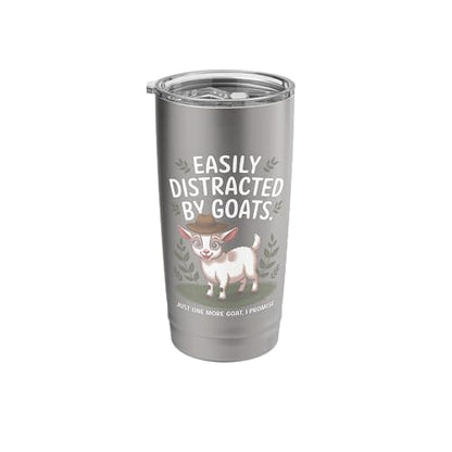 Easily Distracted by Goats Cute Coat Pygmy Goat Farmer Stainless Steel Insulated Tumbler - color: Brushed Steel
