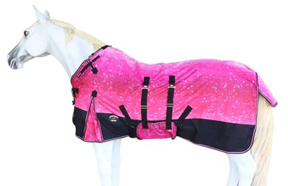 Challenger 1200D Turnout Lightweight Rain Horse Winter Blanket Sheet 3B105 - color: Pink Glitter, size: 66 inches