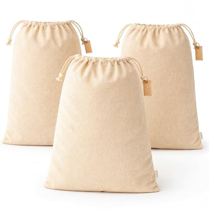 LEAFICO Reusable Produce Storage Bags - XX-Large 19x23 3 Pack - Breathable Muslin Fabric Sacks with Drawstrings – Dust-Proof Travel Cotton Bags for Laundry, Clothes, Purses - size: XX-Large 19x23"(3pack)