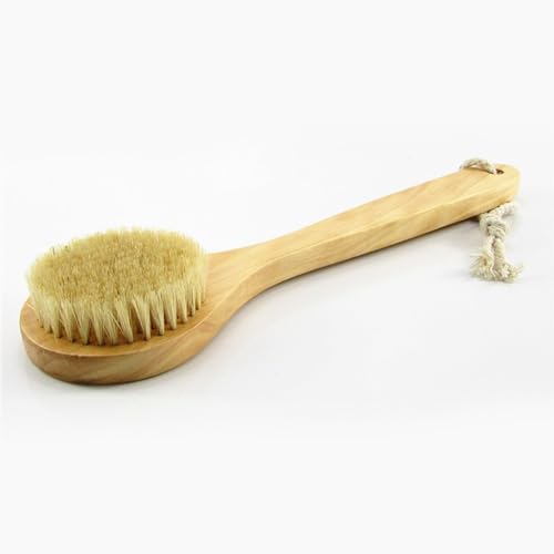 11.8“ Long Handle Dry Bath Body Brush Back Scrubber, Wooden Handle Shower Brush with Natural Boar Bristles, Good for Exfoliating, Cellulite, Detox, Blood Circulation, etc. - size: 11.8 Inch Long Handle Wooden Boar Bristles