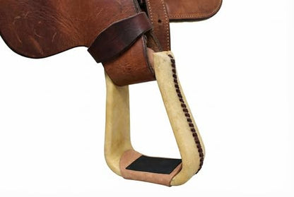 Horse Saddle 5" Wide Western Rawhide Covered Saddle Stirrups Tack 51217TN